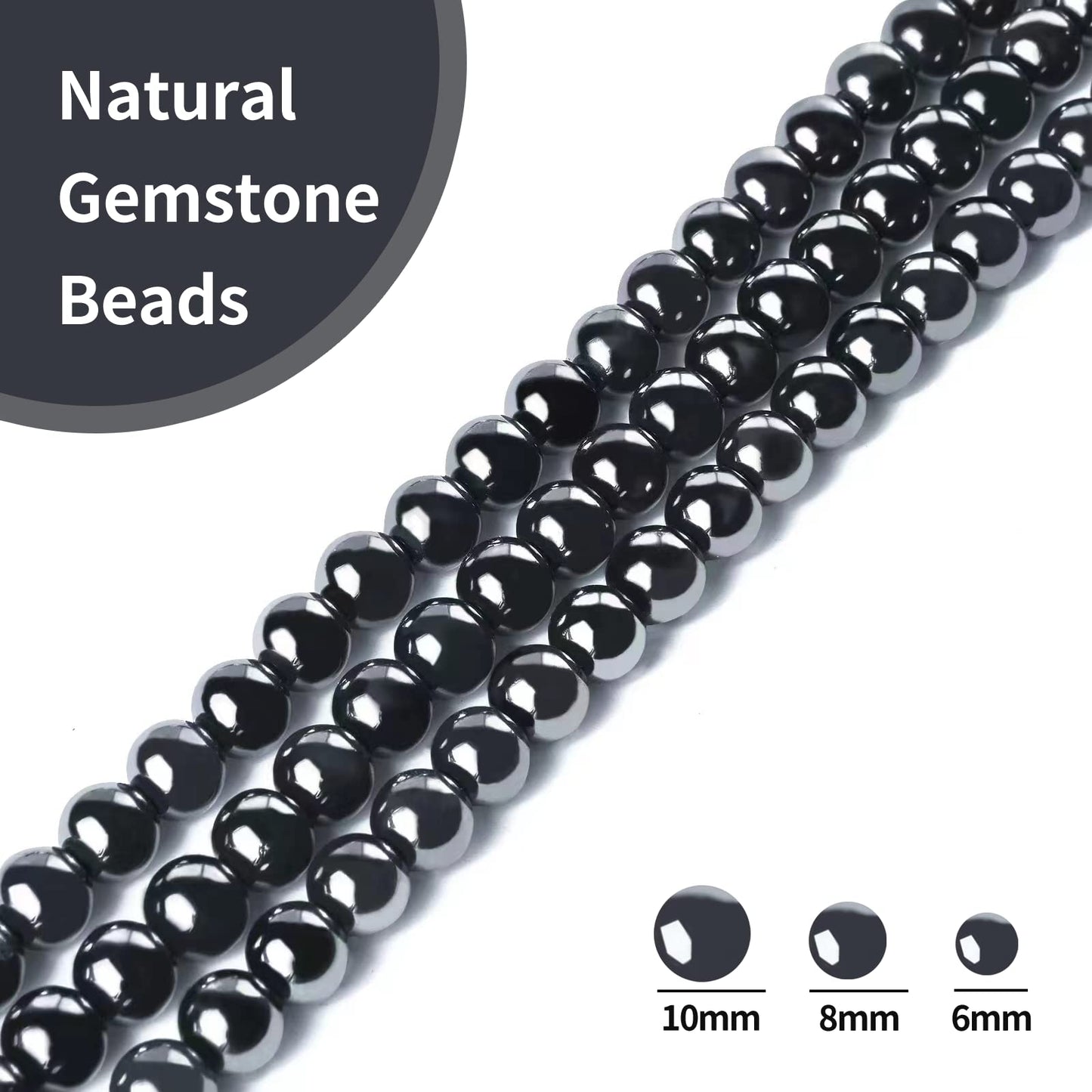 35pcs 10mm Natural Black Hematite Beads Gemstone Beads Round Loose Beads for Jewelry Making