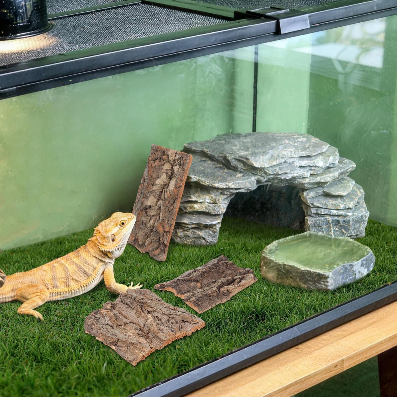 BESPORTBLE Reptile Tree Bark Hides: 4Pcs Natural Wood for Leopard Gecko Terrarium Decor, Enclosure Habitat Breeding Slabs Climbing Shelter