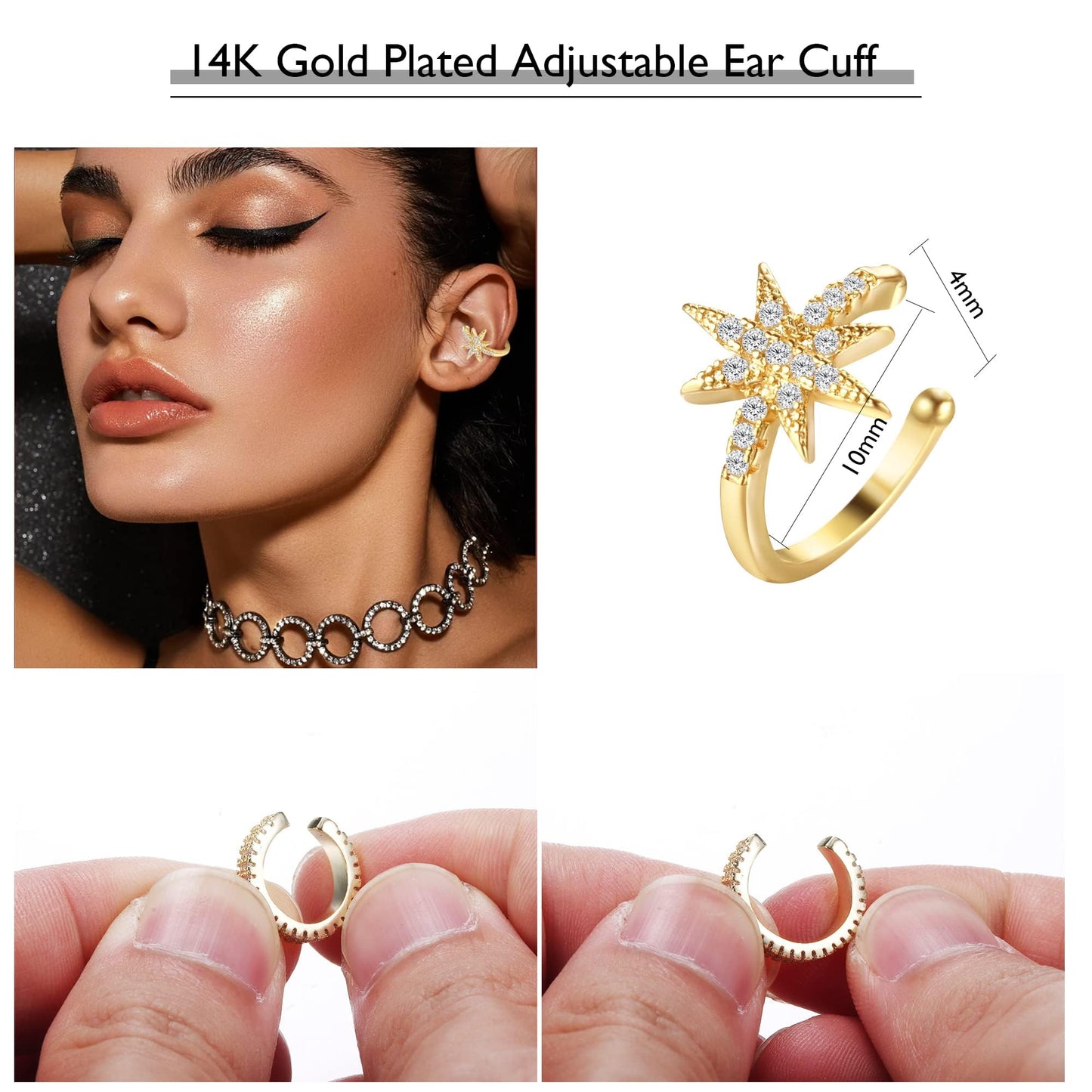 Dochais 9Pcs Ear Cuff 14K Gold Plated Cuff Earrings Gold Ear Cuffs Non Pierced Ear Clips Cartilage Earring Fake Earrings Gold