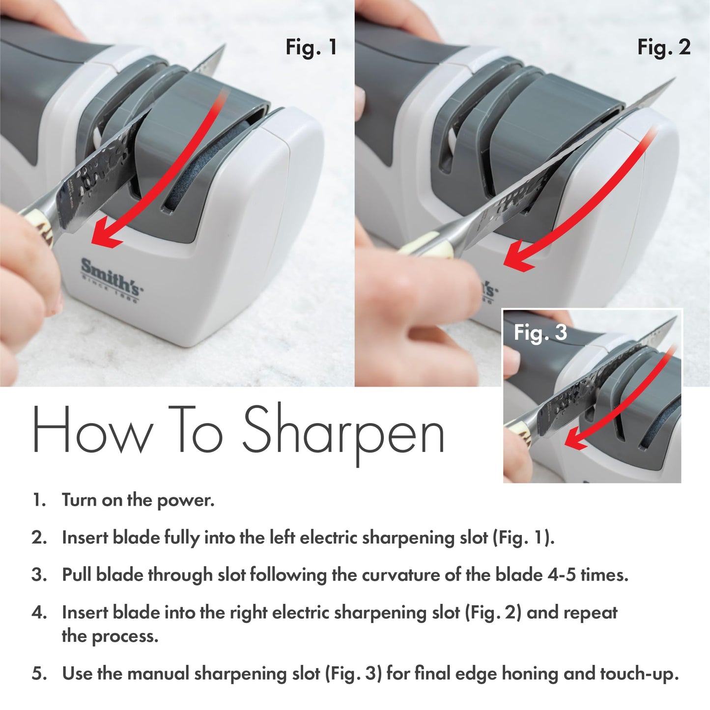 Smith’s 50097 Compact Electric Knife Sharpener | White & Grey | Kitchen Knife 2 Stage Sharpener | Electric & Manual | Blade Guide | Quick Sharpening & Polishing | Straight Edge Blades | Handheld
