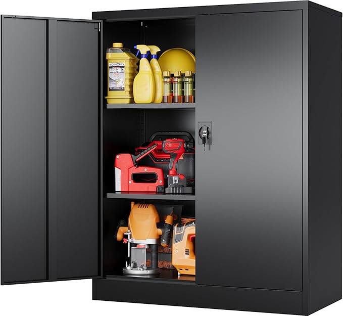 SISESOL Small Metal Storage Cabinet with Doors and Shelves,36 inch Black Locking Garage Cabinet,Lockable Short Steel Cabinets for Home,Office,Shop,Garage