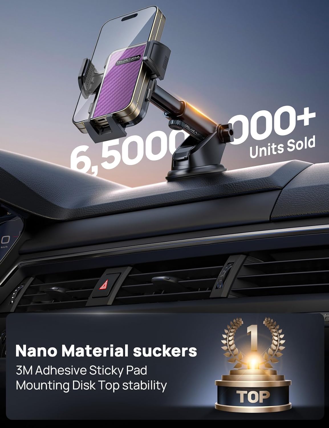 GUANDA TECHNOLOGIES CO., LTD. Dashboard Phone Holders for Your Car, Military Grade Stable, Non-Slip Silicone Carbon Fiber Car Phone Mount, Rotatable Suction Cup for All Phones, Purple