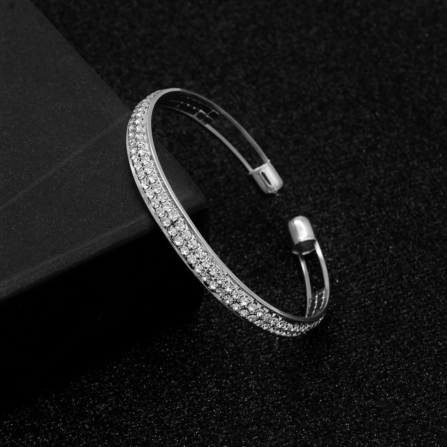 Tidefire Rhinestone Tennis Cuff Bracelet for Women Crystal Bridal Bangle for Prom Wedding Party Dating (1151 Silver)