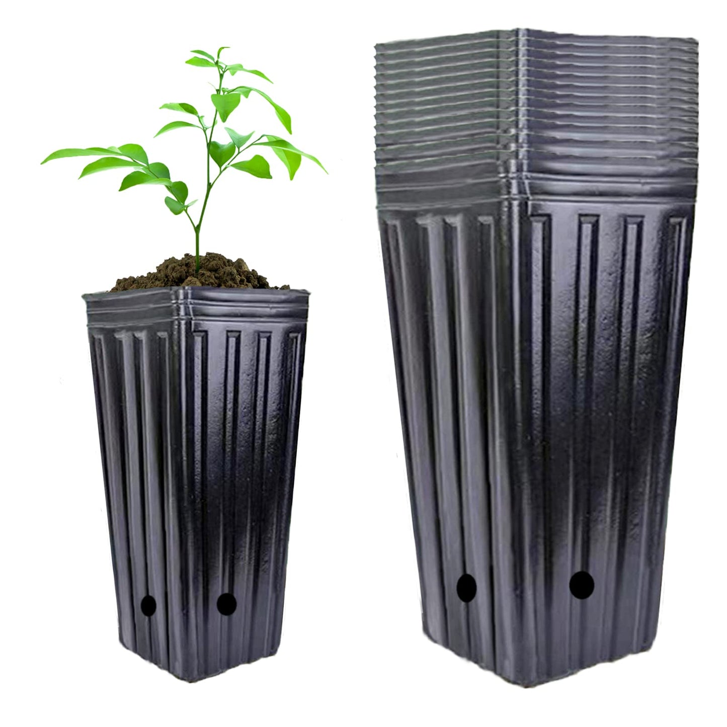 Miewslan 25 Pcs Plastic Deep Plant Nursery Pots, 9.8" Tall Tree Pots Black Deep Seedling Container Pots with Drainage Holes for Indoor Outdoor Garden Plants (25 Pcs)