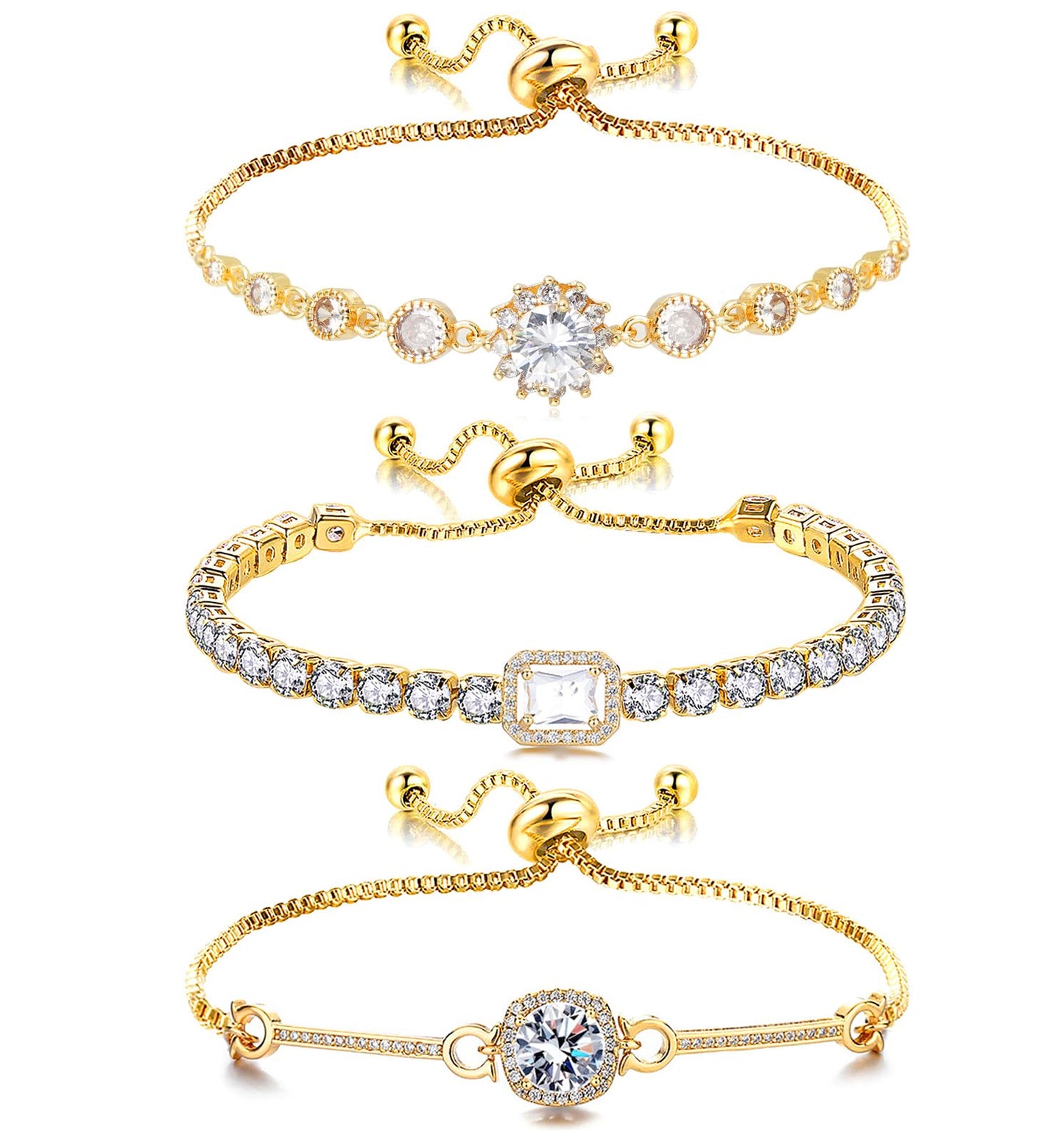 Wovanoo Tennis Bracelet for Women Cubic Zirconia Bracelets Adjustable Slider Bracelets Gold 03