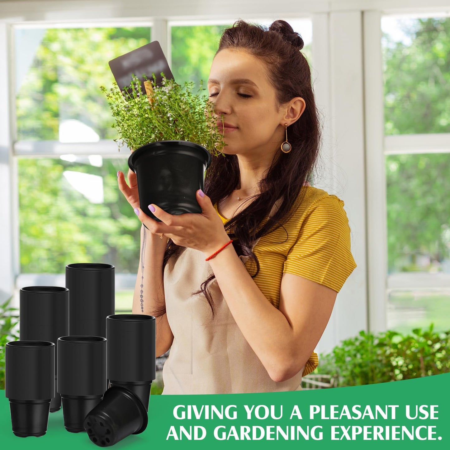 Geosar 500 Pcs Nursery Pots Plastic Plant Pots with Drainage Holes Flower Plant Container Plastic Seed Starting Pot for Transplants Succulents Cactus Indoor Outdoor Garden Yard (4 Inch)
