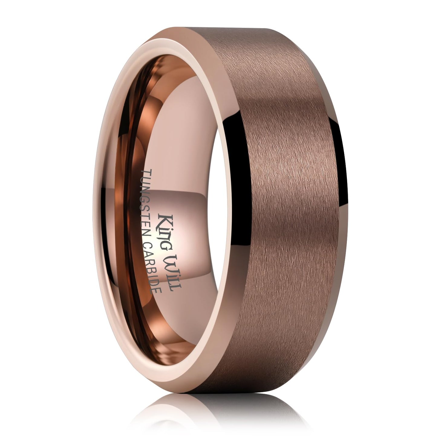 King Will Brown Basic Tungsten Rings For Men 8mm Wedding Band Polished Edge Brushed Matte Promise Ring Comfort Fit, Size 12