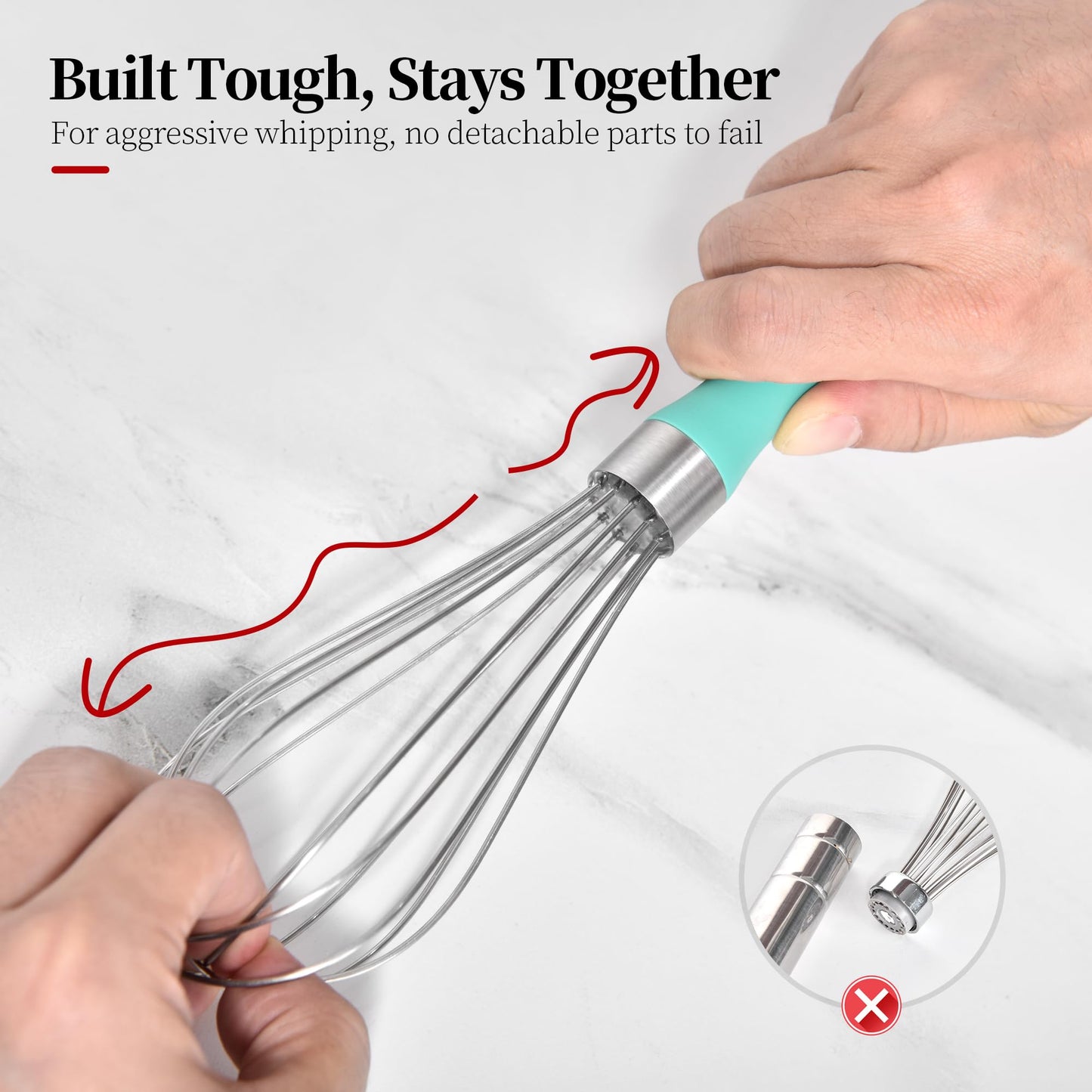 Lilybeam Small Whisk: Stainless Steel 9in Wire Balloon Wisk Kitchen Egg Whisker Heavy Duty Hand Mixer for Cooking Baking Whipping Blending Mixing Stirring Sauce, Flour, chocolate (Aqua Sky)