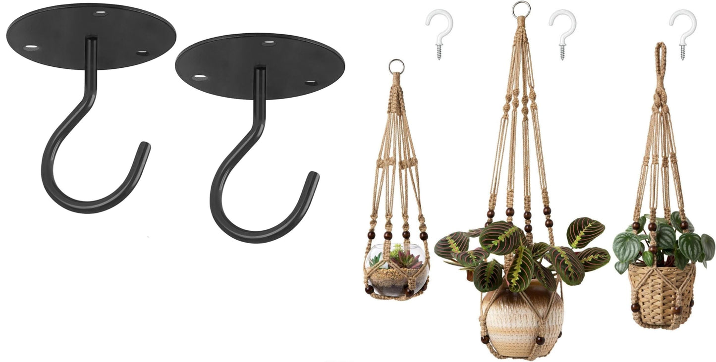Mkono 3 Pack Macrame Plant Hangers and Ceiling Hooks, Indoor Different Size Hanging Planter Basket Flower Pot Holder with Beads No Tassels, Medium, Brown