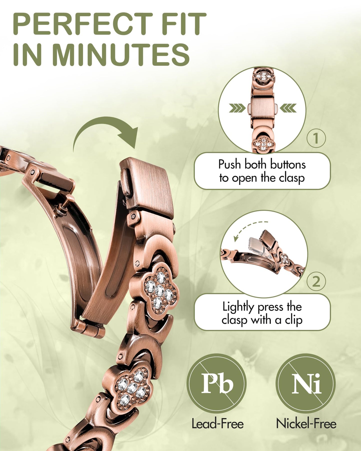 Feraco Pure Copper Bracelets for Women, 5X Ultra Strength Magnetic Bracelet with 5000 Gauss Magnets & Sparkling Cubic Zirconia, Premium Folding Clasp, Infinite Clover Jewelry Gift