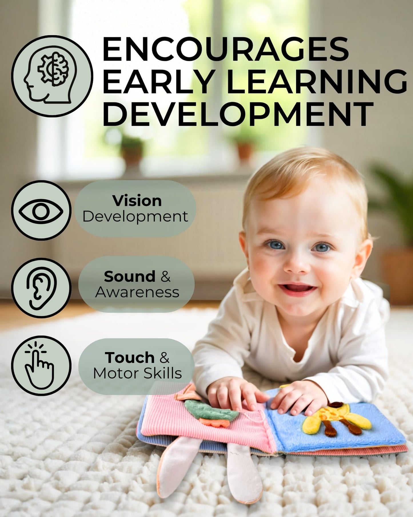 Toodly Cute Soft Baby Book with Mirror, Activities, Touch and Feel & Crinkle Pages - Interactive Sensory Cloth Toy for Babies 0-6, 6-12 & 12-18 Months - Adorable Animal Themes for Early Development