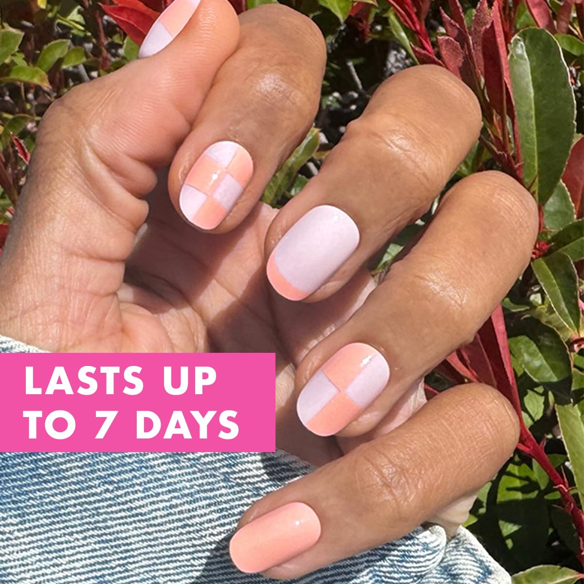 Olive & June Classic Super Stick Mani Press On Nails | No Glue Needed | 32 Tab Nails 16 Sizes | Non-Toxic Tabs Non-Damaging 7-Day Wear | Spring Flowers & Patterns | Short, Round| Sherbert Checker