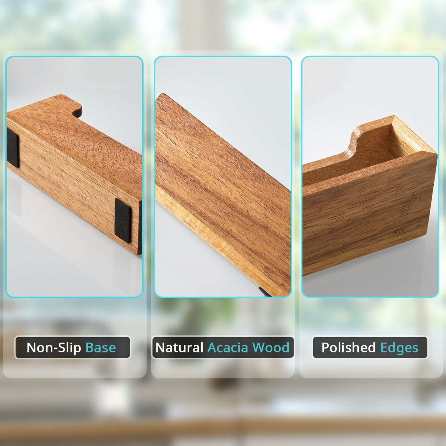 Bivvclaz 2 Pack Business Card Holder Desk, Acacia Wood Business Card Organizer Desktop Business Card Display Stand for Office Tabletop Exhibition, Small Business Essentials
