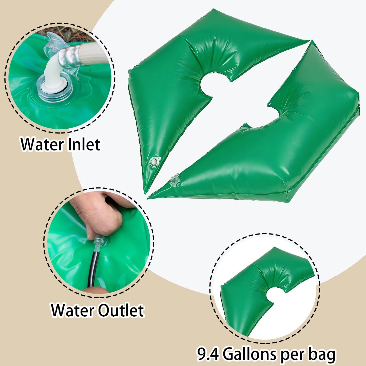 Tree Watering Bag/Ring Slow Release 19 Gallon, Tree Bags for Watering Equipped with Two Low Filling Pipes Deep Root Drip Irrigation Watering for Trees, Plants, and Gardens of All Sizes (1, Green)