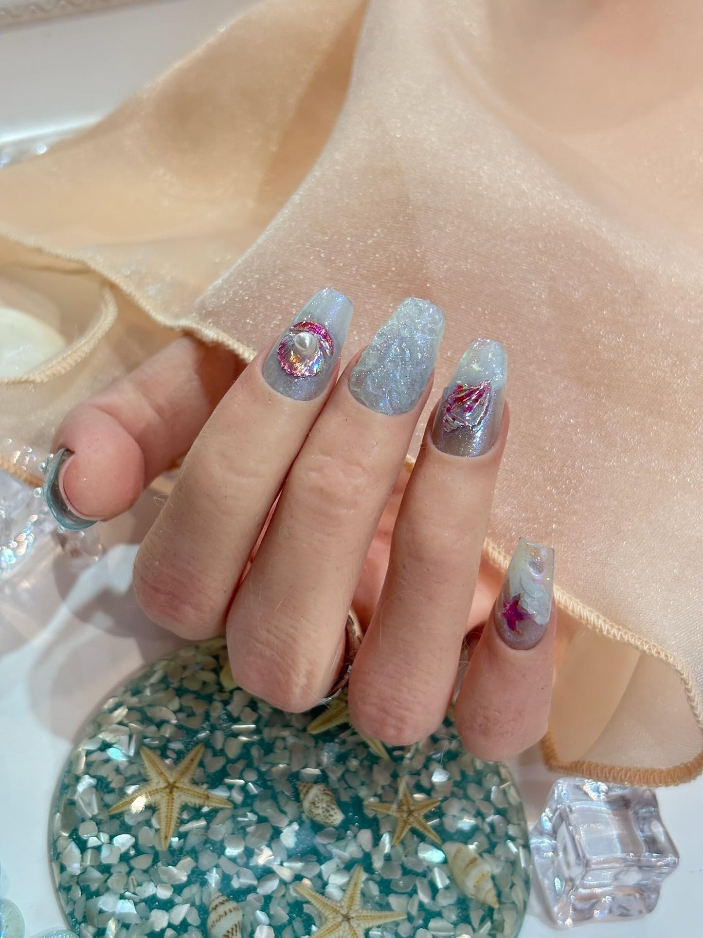 SIMAYKUWA 5D Nail Art Stickers - 3D Shell Octopus Relief Design with Shimmer Glitter for DIY Manicure, Ocean Theme False Nail Decorations A Set of 3 Sheets