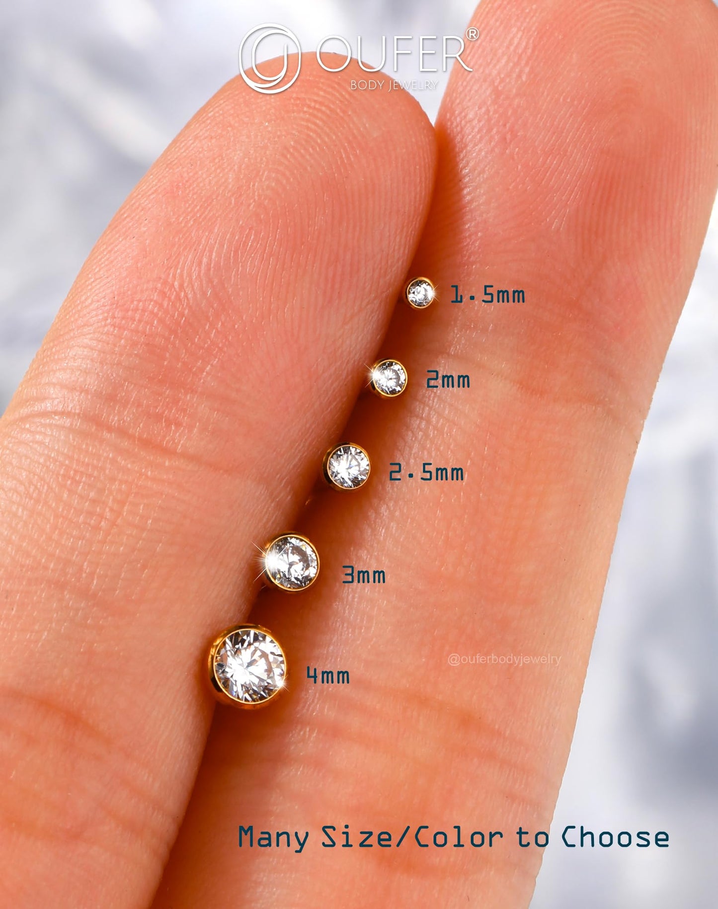 OUFER 2Pcs Nose Studs, 18G G23 Solid Titanium Threadless Nose Earrings Flat Back Tiny CZ 2MM Gold Nose Helix Cartilage Piercing Jewelry for Women Men-6MM