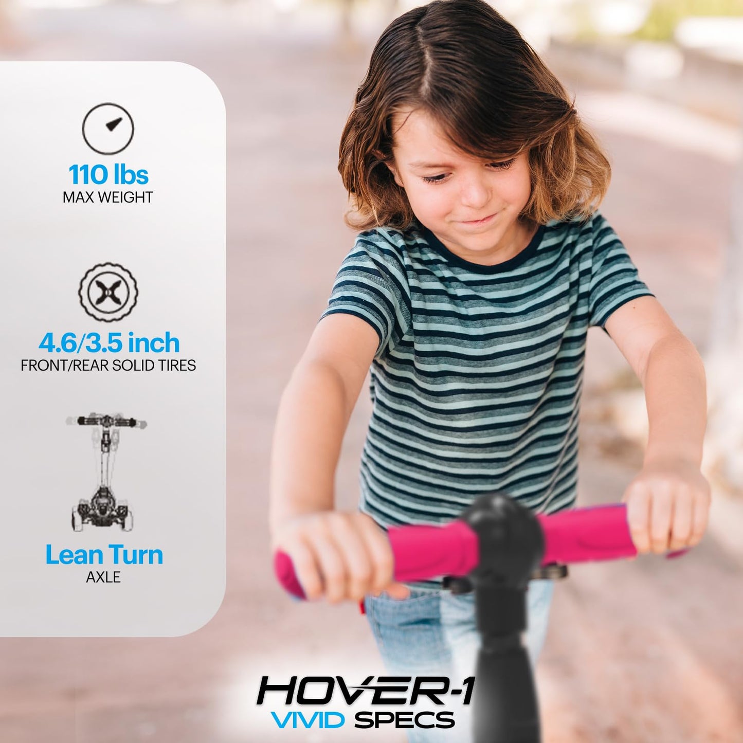 Hover-1 Vivid Folding Kick Scooter for Kids (5+ Year Old) | Features Lean-to-Turn Axle, Solid PU Tires & Slim-Design, 110 LB Max Load Capacity, Safe, Pink