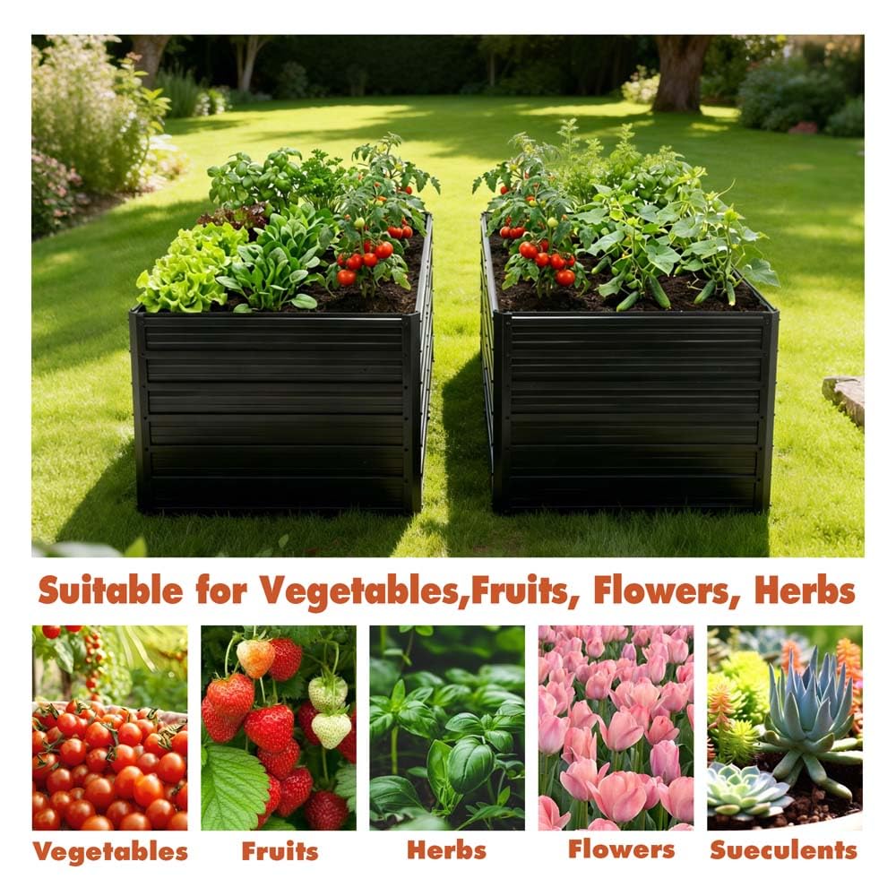 Ningering Metal Raised Garden Bed 8x4x2 FT, Outdoor 2 Pcs Galvanized Planter Boxes Set with 4 Reinforced Bars,Rectangle Vegetable & Flower Beds for Herbs, Fruits, Planting (8x4x2 FT)