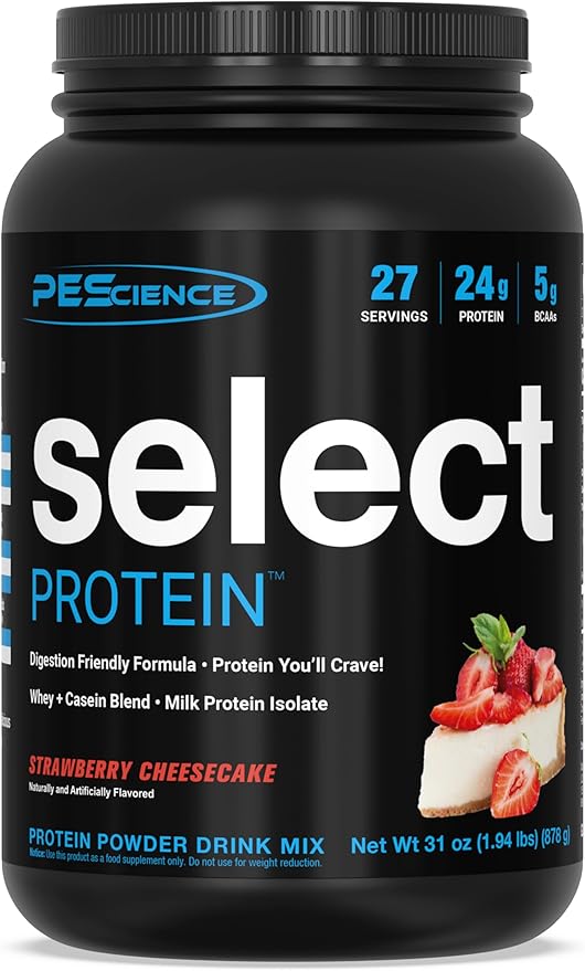PEScience Select Low Carb Protein Powder, Strawberry Cheesecake, 27 Serving, Whey and Casein Blend, Keto Friendly, Gluten Free, Best Tasting, Clean Isolate for Women and Men