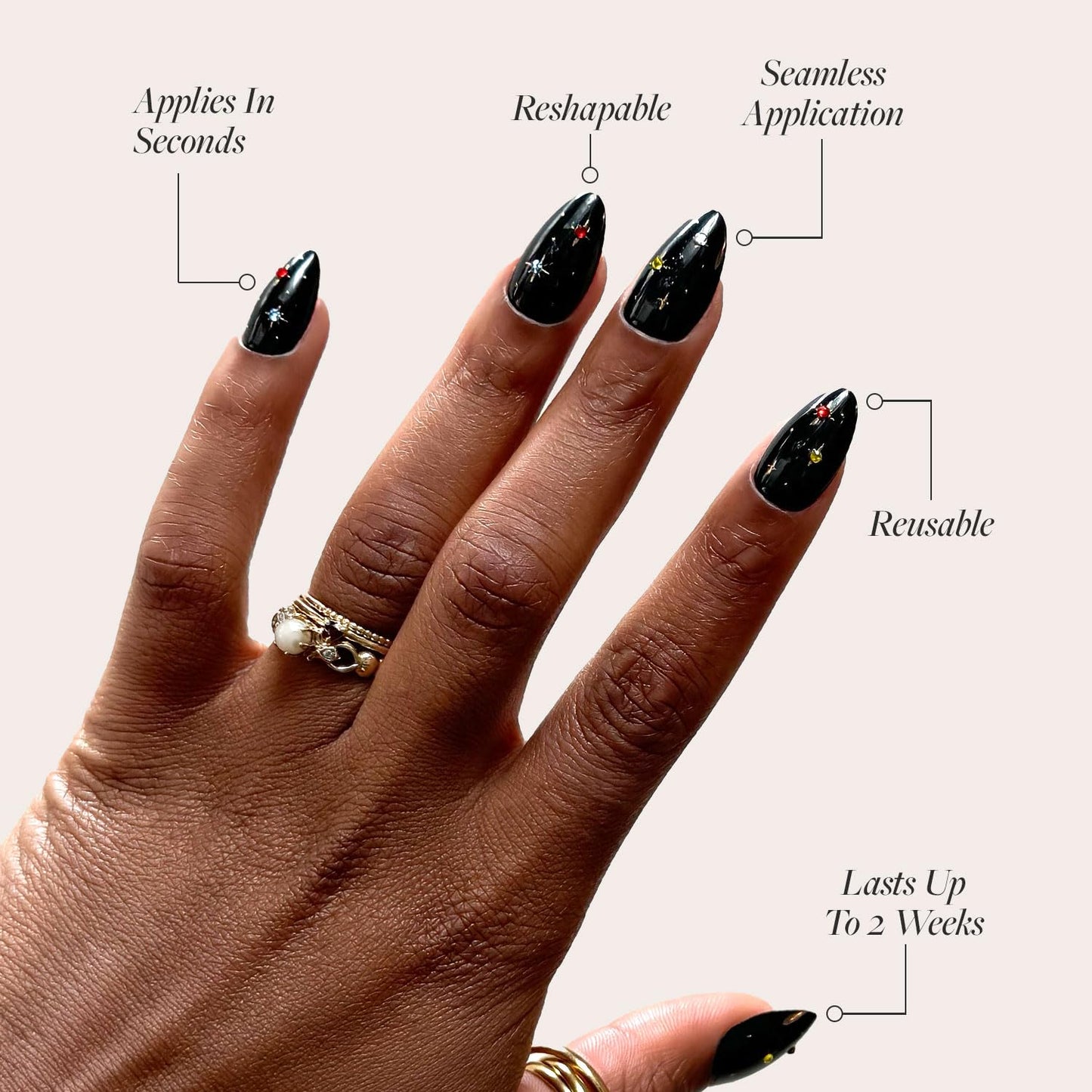 Glamnetic Press On Nails - Winter Comet | Glossy, Opaque, Short Almond Fake Nails, Salon Quality | 15 Sizes - 30 Nail Kit with Glue