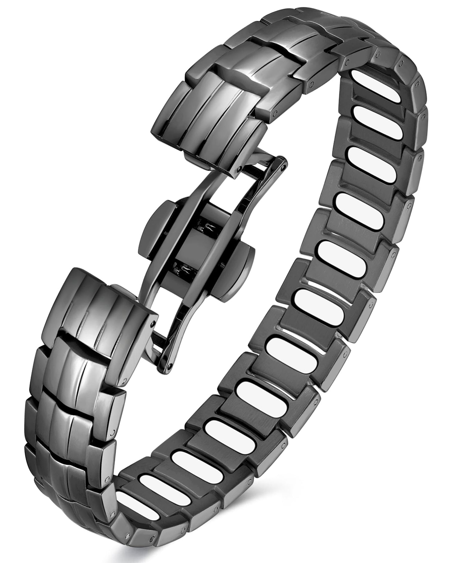 Feraco Magnetic Therapy Bracelet for Men,Titanium Steel Bracelet with 5X Strength Magnets,Premium Fold-Over Clasp (Gray)