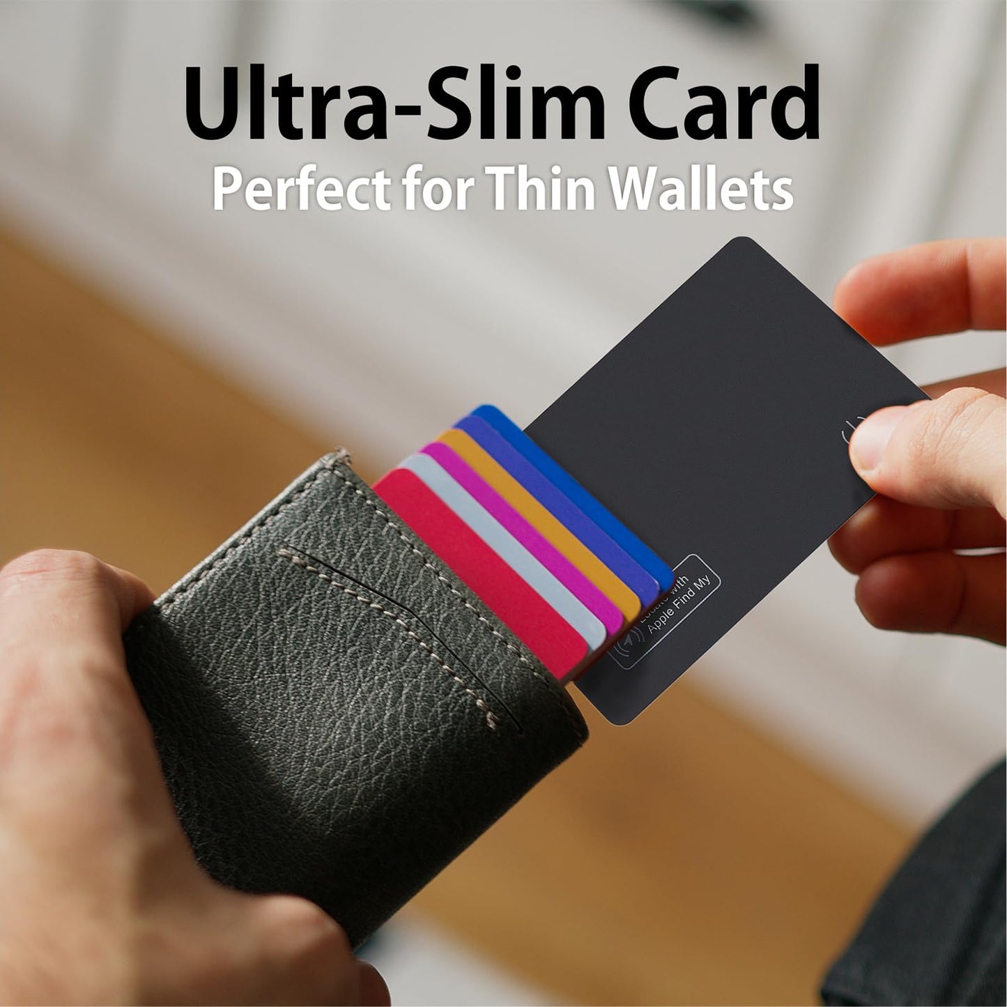Wallet Tracker Card, Apple Find My Compatible (iOS Only), Slim Smart Bluetooth Tracker, Rechargeable Item Locator for Keys & Luggage, IP68 Waterproof, Gift for Men & Women