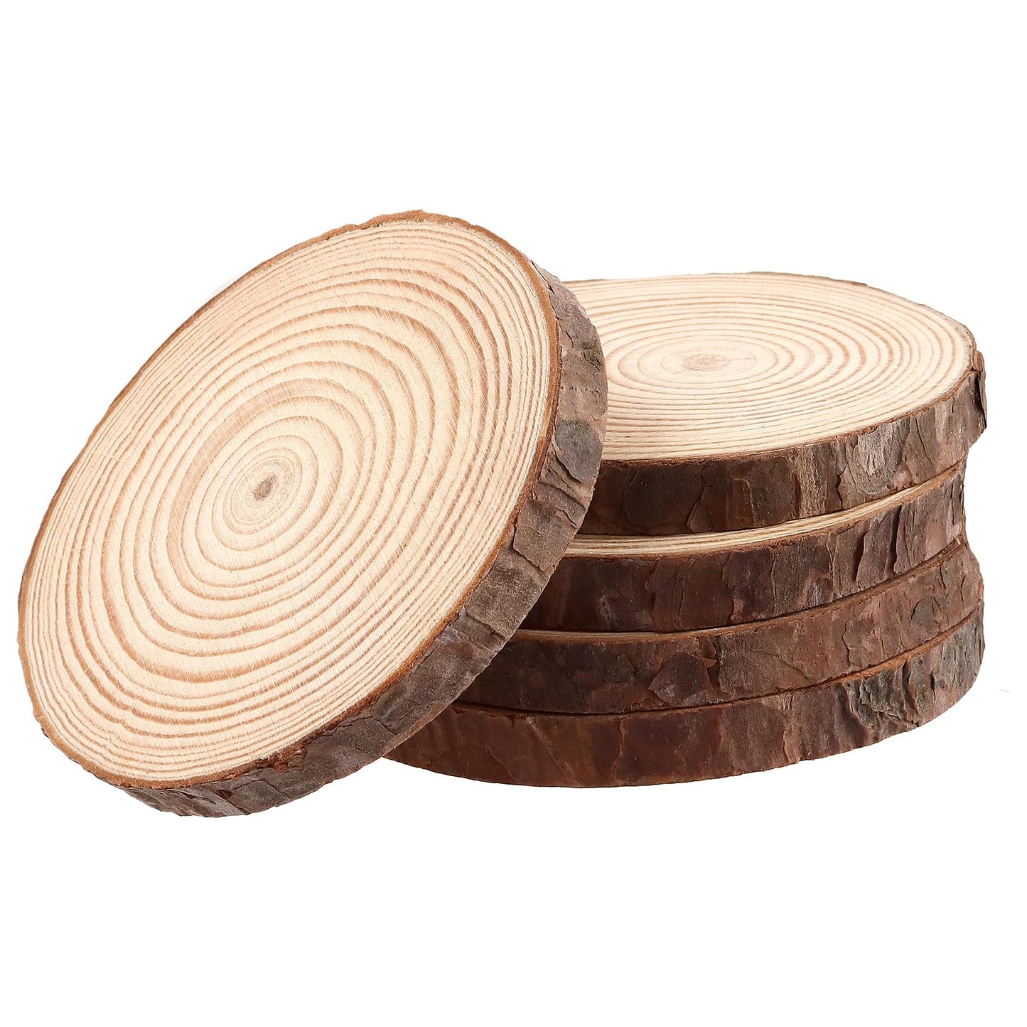 SOUJAP 100Pcs 3.5-4 Inch Natural Wood Slices, Unfinished Wooden Slices with Tree Bark, Wood Log Discs Circles for DIY Crafts, Centerpieces
