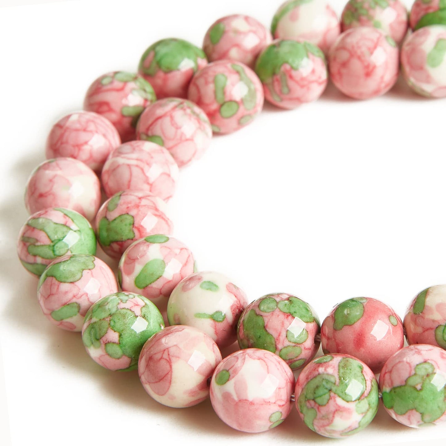 45pcs 8mm Natural Green Red Rain Flower Beads Gemstone Beads Round Loose Beads for Jewelry Making