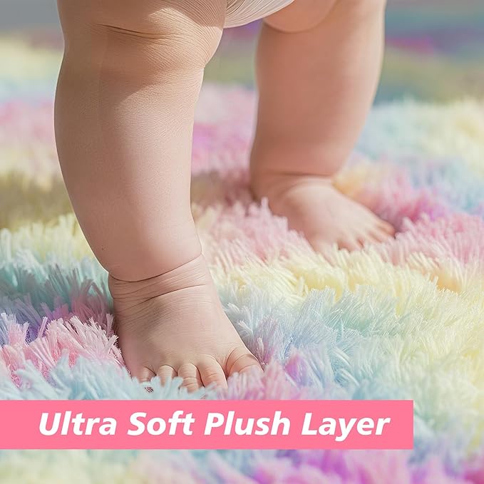 yulidayang Rainbow Fluffy Round Area Rugs for Bedroom,4'X4'Shag Circle Area Rugs for Girls Room,Non Slip Fuzzy Plush Rug for Kids Room Living Room and Dorm Home Decor Rug