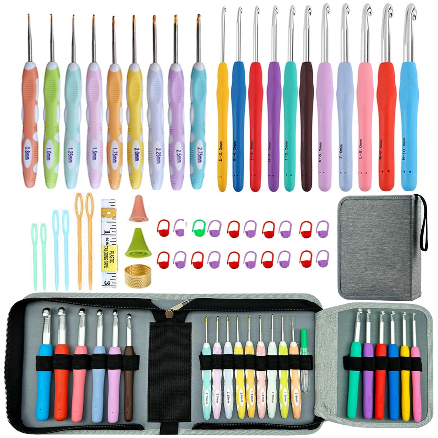 Mdoker 21 Sizes Crochet Hooks Set,Ergonomic Crochet Hook with Case for Arthritic Hands,Complete Crochet Set for Beginners & Lovers(0.8mm-10mm)