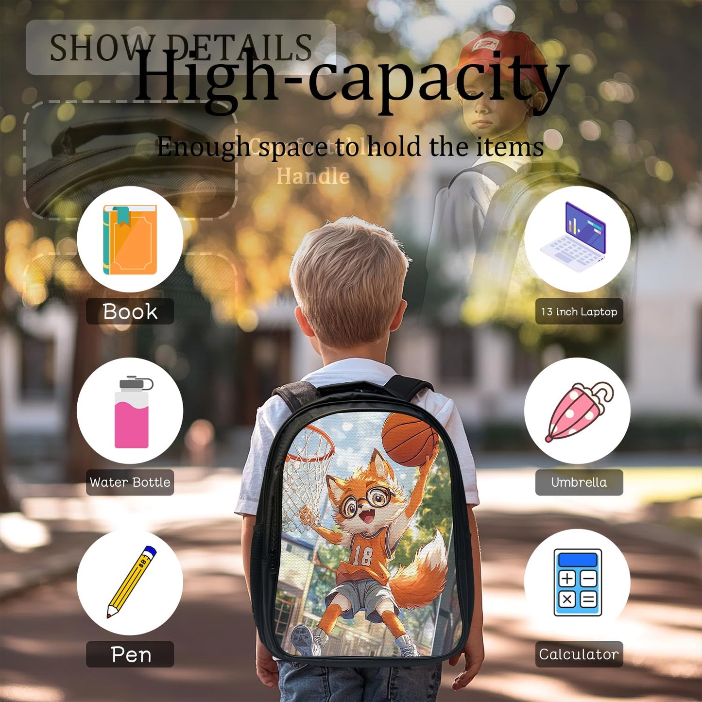 Arevigh Fox School Backpack 3 Piece Set Backpack Lunch Bag Pencil Case Waterproof Fabric for School Gifts for Students Kids Toddler Boys Girls Elementary Middle
