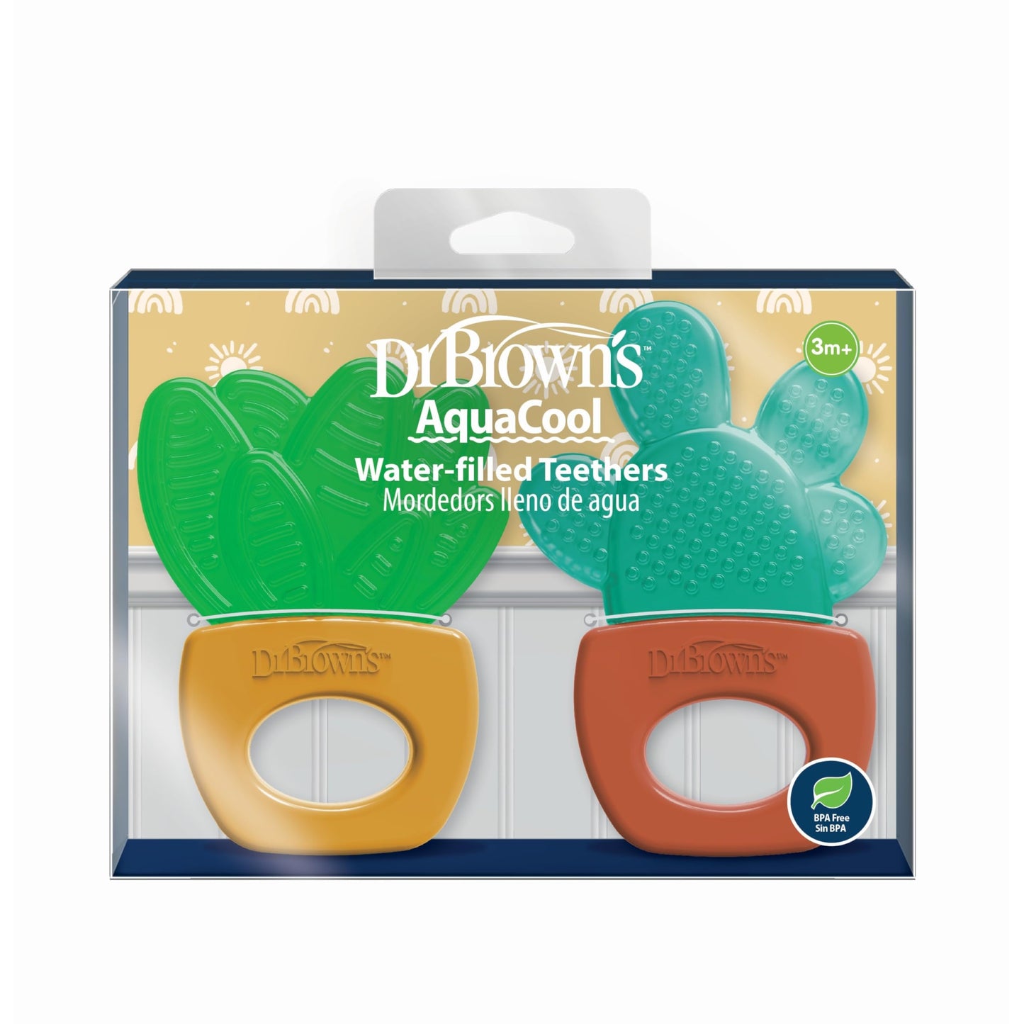 Dr. Brown's AquaCool Water-Filled Teether, Cooling Baby Teether Toy for Sore Gums, Green Cactus, BPA-Free, 3m+, 4-Pack
