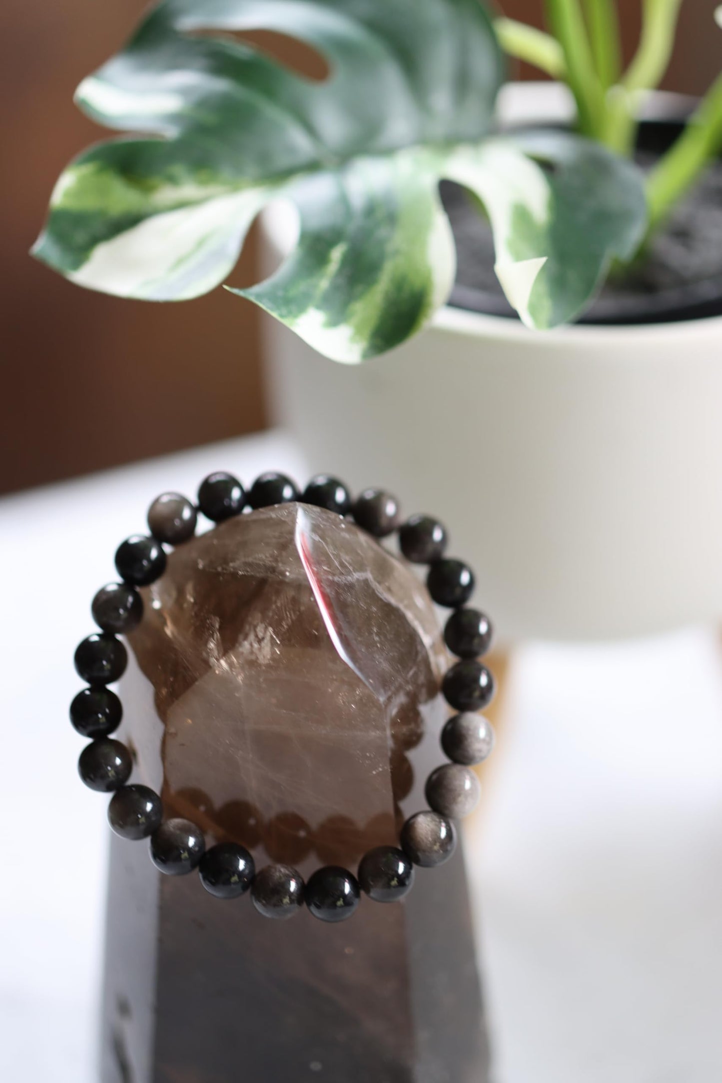 The Vida Handmade AAA+ Quality Crystal Stretch Elastic Bracelet - Nature Gemstone - Jewelry Gift - Holiday Gift - For Women & Men (Silver Sheen Obsidian)