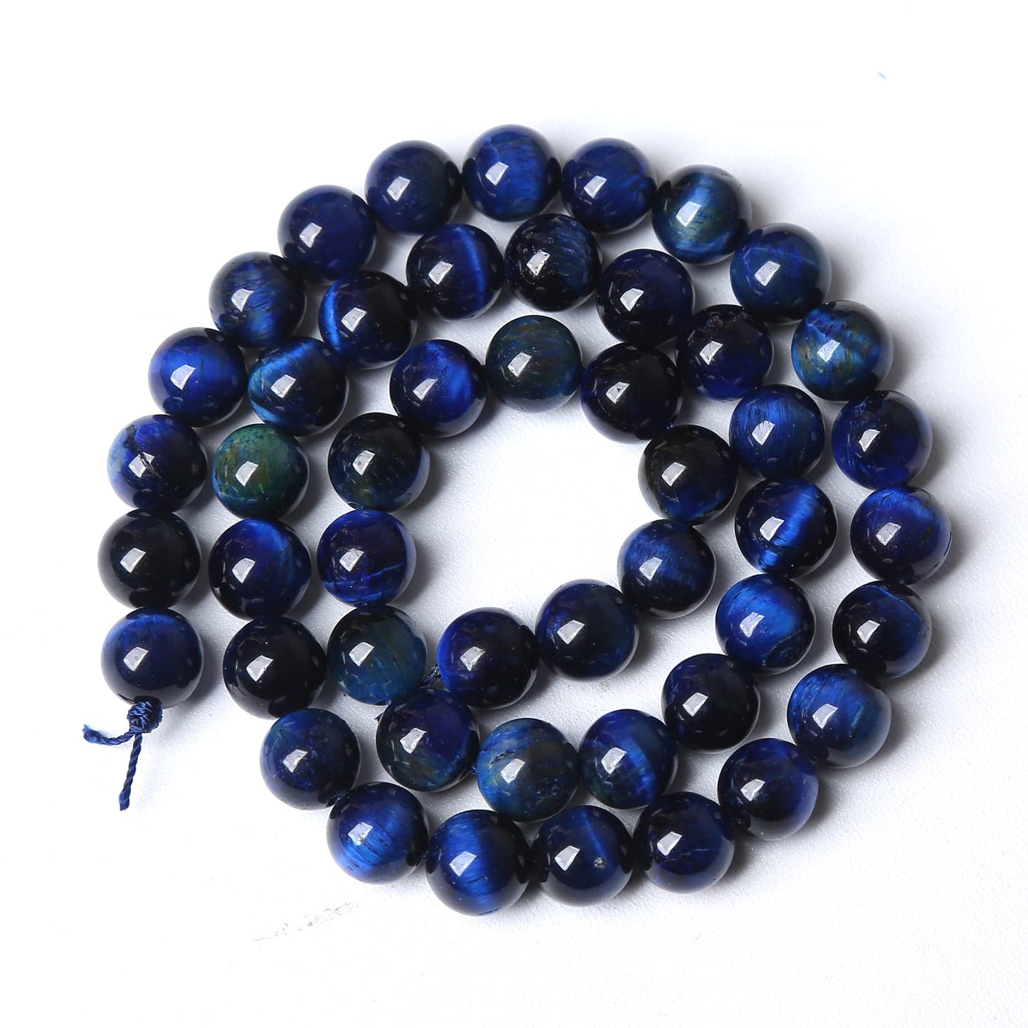 90PCS 8mm Lapis Lazuli Blue Tiger Eye Beads Natural Stone Round Loose Beads Energy Gemstone Healing Power for Jewelry Making 2 Strand 32"