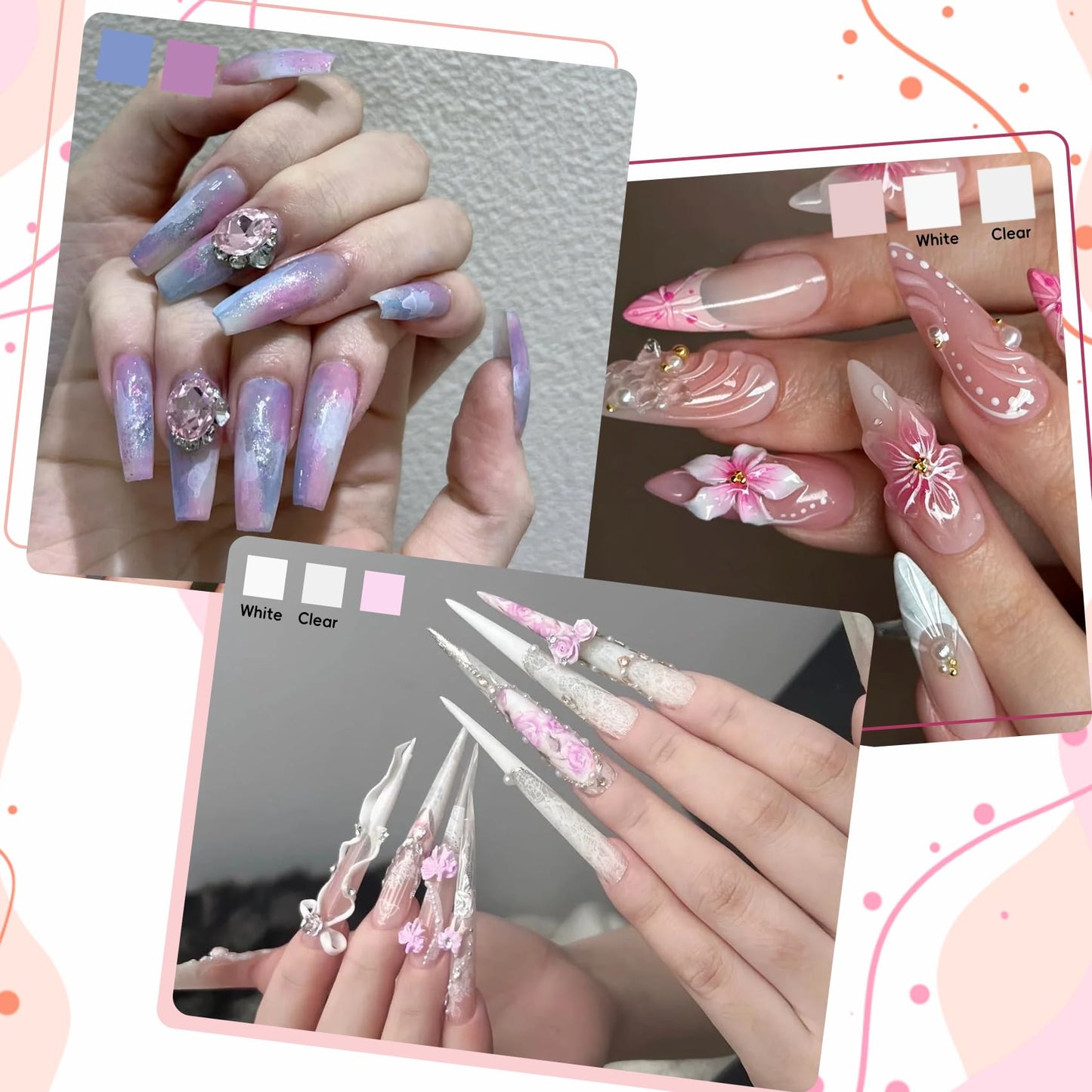 16 Color Acrylic Nail Powder Kit - for DIY Nail French Extensions & 3D Art, No Lamp Needed, Non-Yellowing, Professional Salon Quality, Bubble Free & Long Lasting