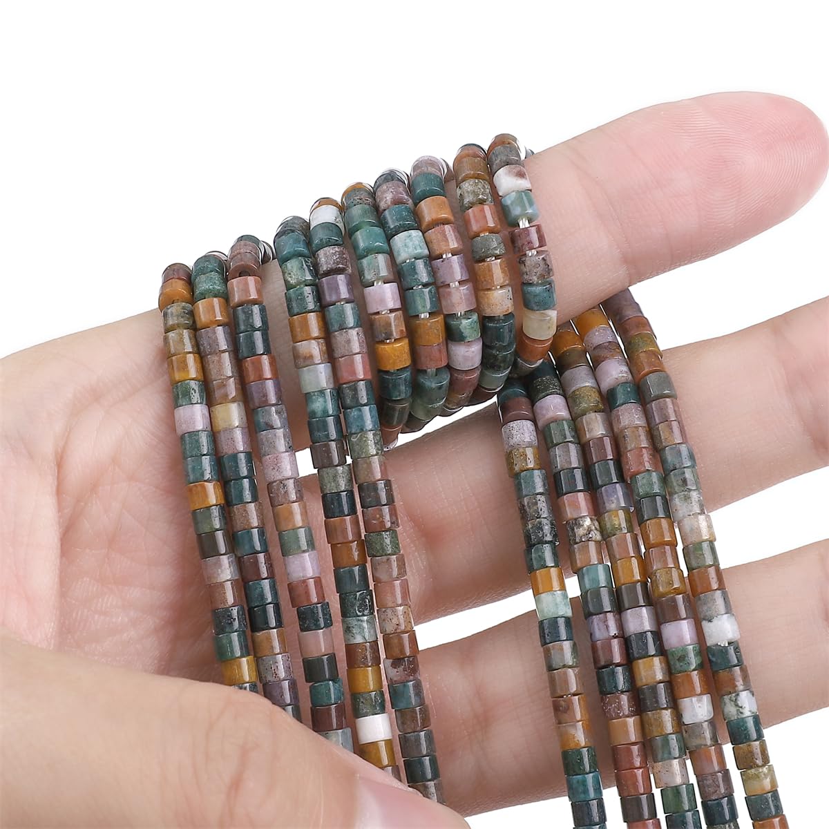 BEADIA Natural Indian Agate Spacer Beads Caps Flat Round Loose Beads for Beading Jewelry Making 3mmx2mm 38cm