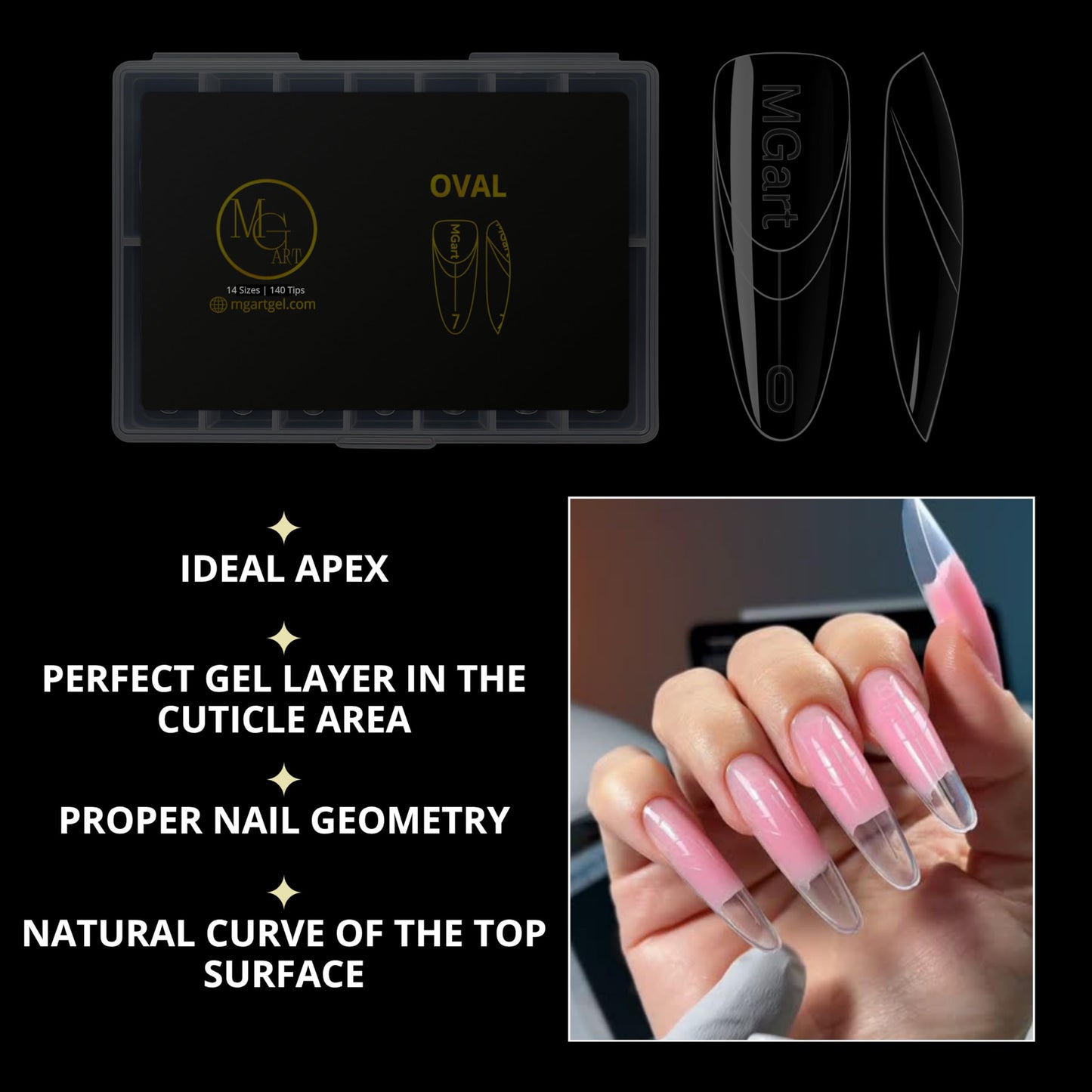 MGart Dual Forms – OVAL Shape, Reusable Nail Extension Forms for Builder/Hard Gel & Polygel, Ultra-Thin Cuticle Edge, Clear, Professional Salon Quality, 140 pcs Sizes 0–14