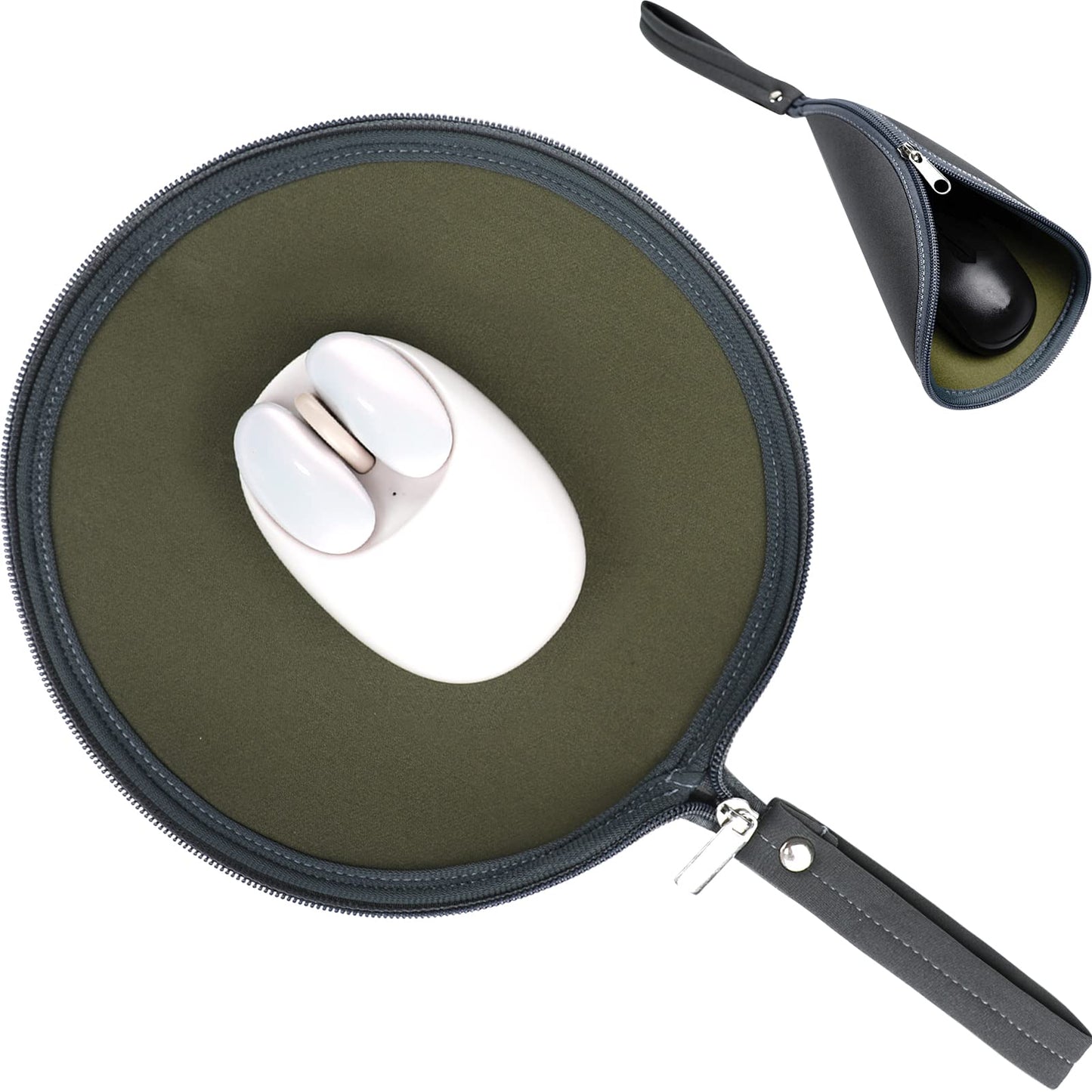 OLizee 2 in 1 Convertible Round Travel Mouse Pad Mat and Case with Zipper Pouch for Outdoor Business Trip