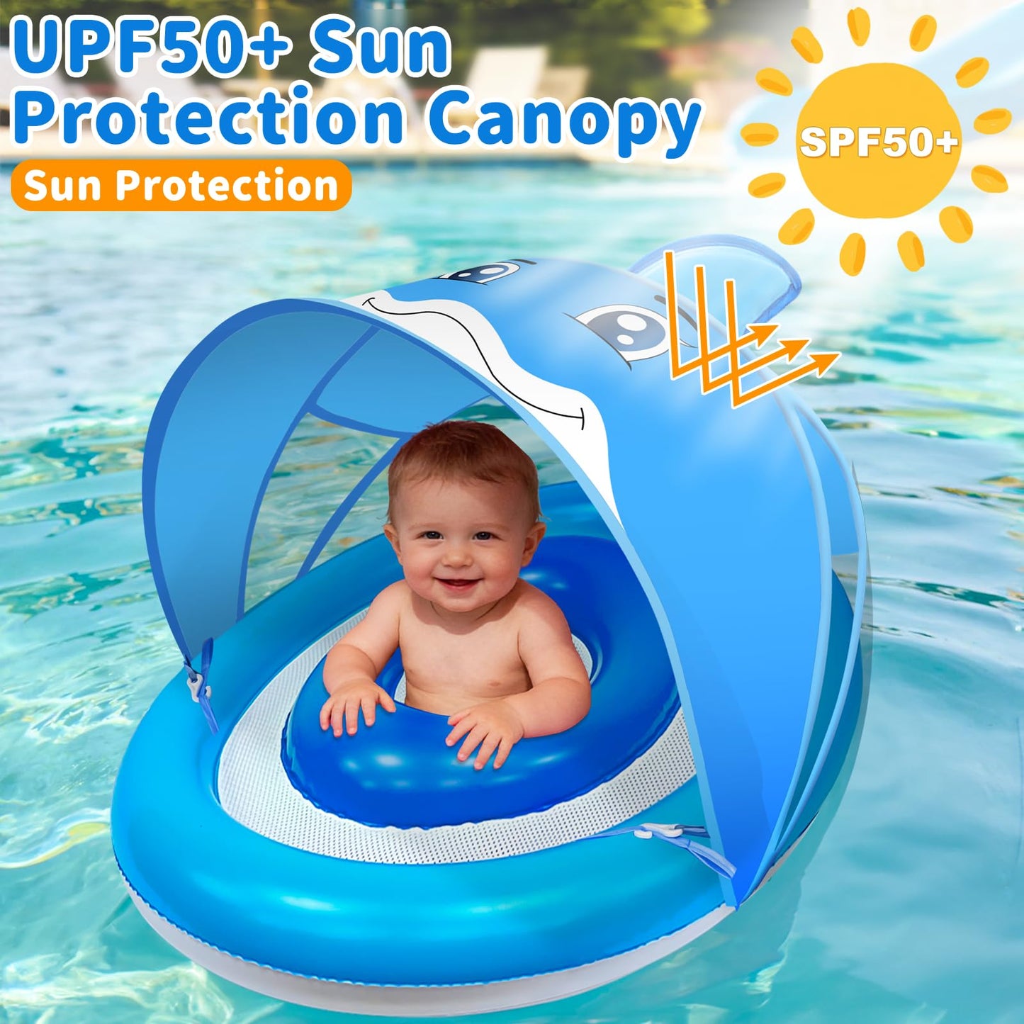 Extra-Large 25.6" Baby Pool Float with Double Airbag & Safety Seat, Inflatable Swimming Ring Float for 6-36 Months Toddler Infant Upgraded Diameter Enhances Stability in Kiddie Pool/Bathtub Swim Train