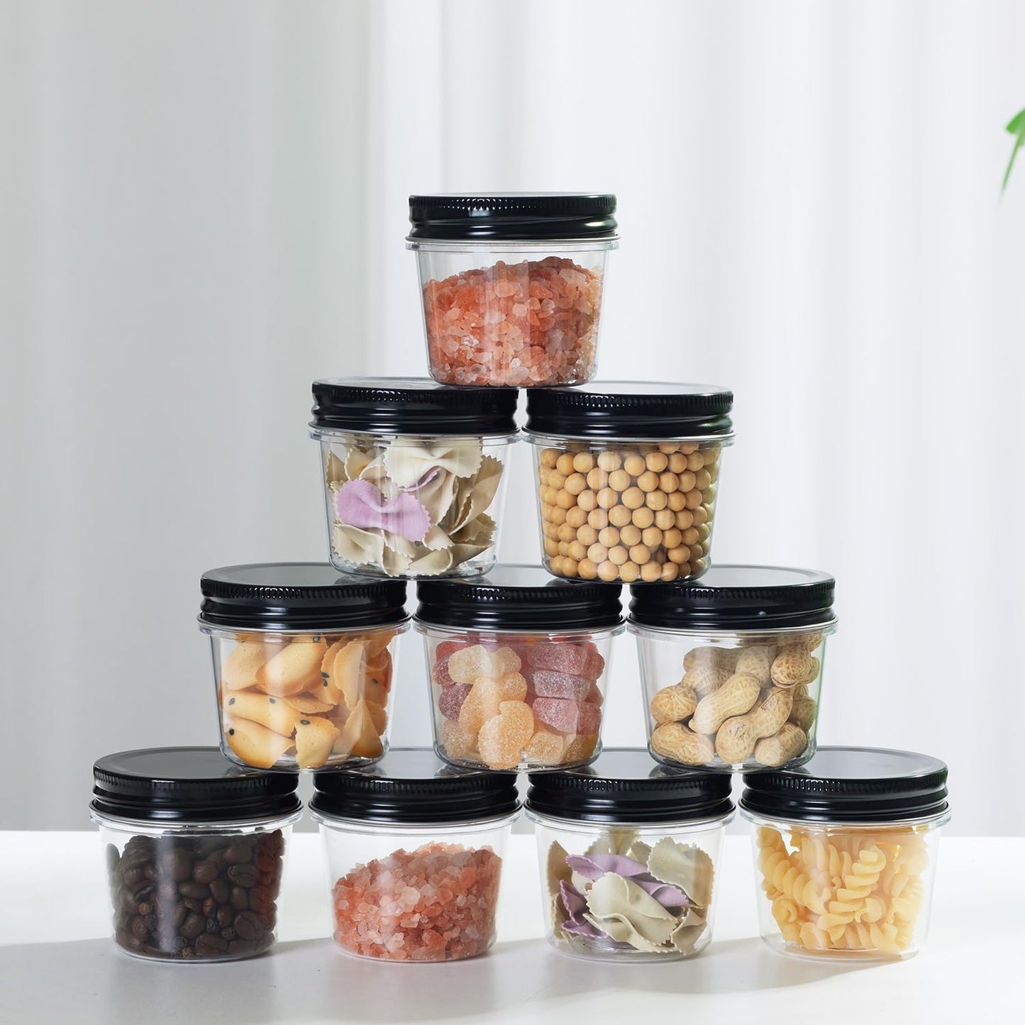 novelinks 4 oz Plastic Mason Jars with Lids, 20 Pack Small Containers with Lids 4oz, Slime Containers & Cake Jars & Small Spice Jars for Kitchen Organization (20 Pack,Black)