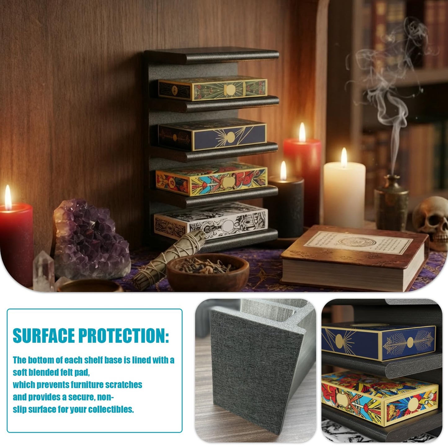 stazuvrt Tarot Deck Floating Shelf, 5 Decks Witchy Altar Decor & Organizer, Small Floating Book Plant Shelves for Tarot & Oracle Deck(Cards Not Included)