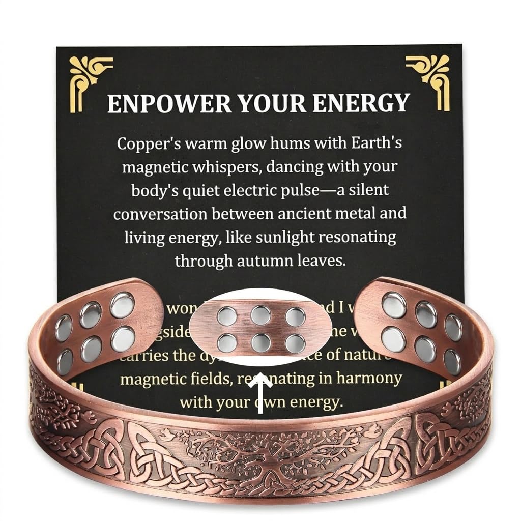 MagEnergy Copper Bracelet for Men, 18X Strength Magnetic Bracelet with 3800 Gauss Magnets, 99.99% Pure Solid Copper, Men's Jewelry Gift