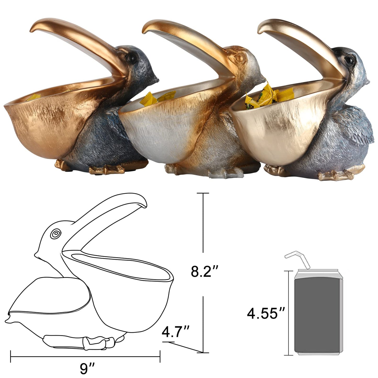 PlivBloom Pelican Key Holder Statues,Fun Animal Hippo Candy Dish,Candy Dish for Office Desk Unique,Modern Key Holder for Pelican Figurine,Suitability Desk candy bowl and Entry Table Decor Items(Gold1)