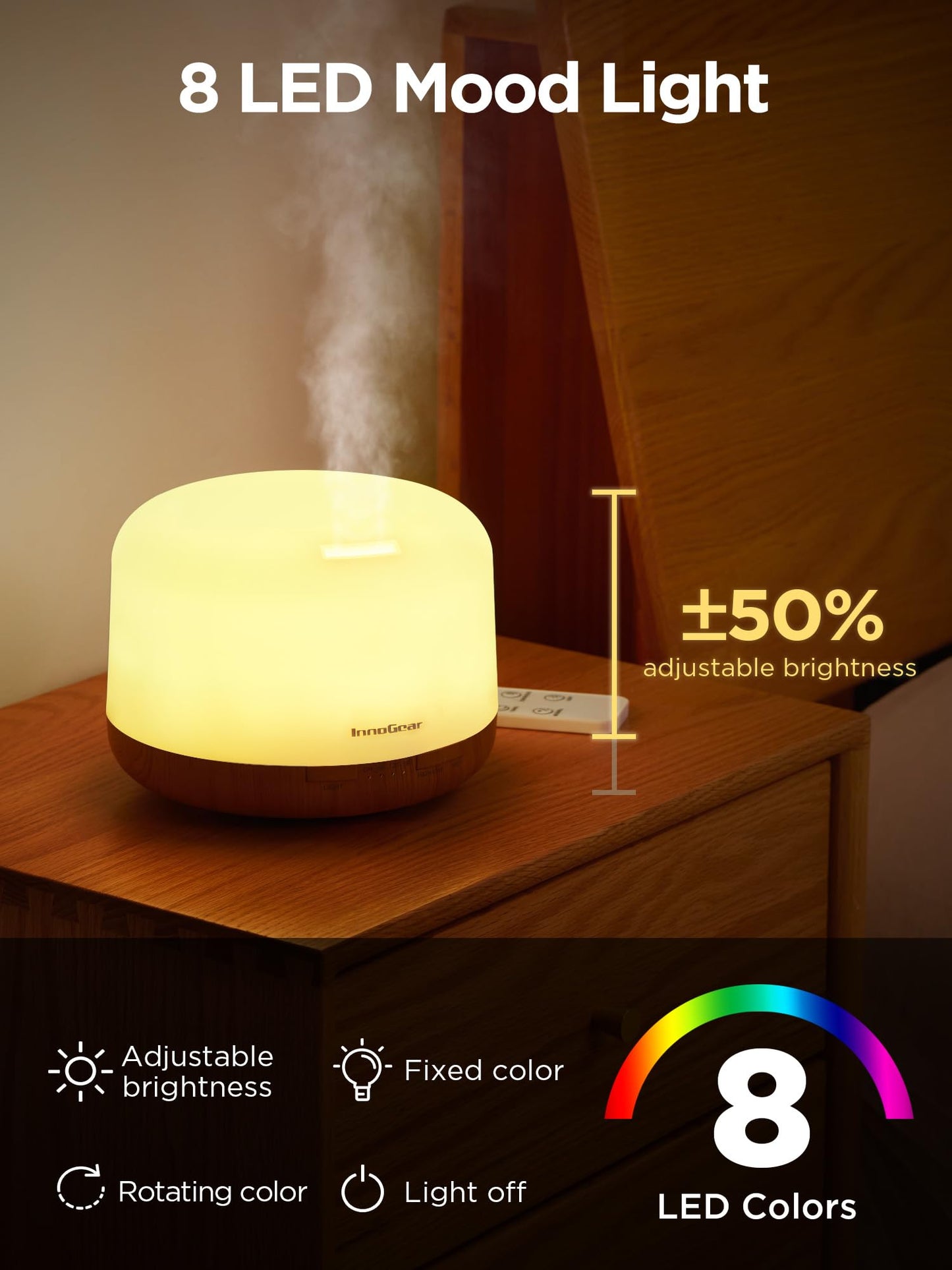 InnoGear 500ml Essential Oil Diffuser with Remote Control, Premium Ultrasonic Aromatherapy Diffusers Mother's Gift Scent Humidifier Vaporizer Auto-Off Timer for Large Room Home, Yellow