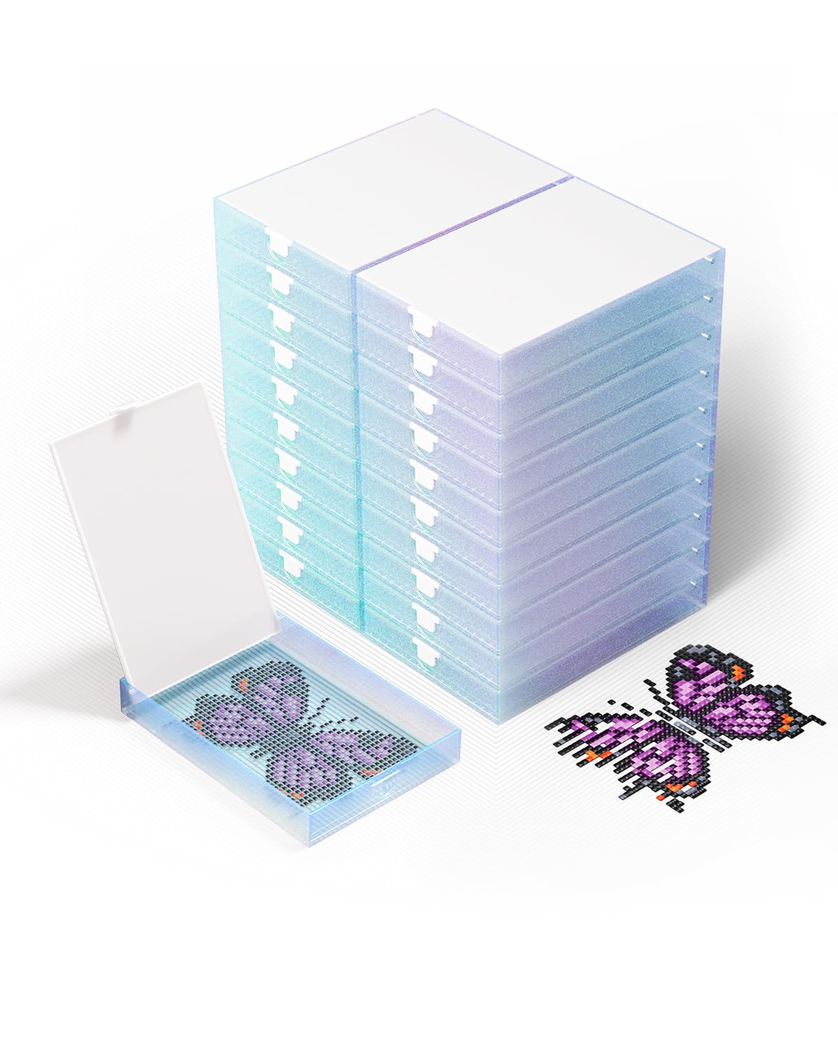 CATEARED Diamond Art Storage Trays with Lid, 20-Pack Premium Diamond Painting Accessories & Tools, Stackable Rhinestone Organizer for Nail Gems & Bedazzling Kit, Craft Supplies for Adults & Kids