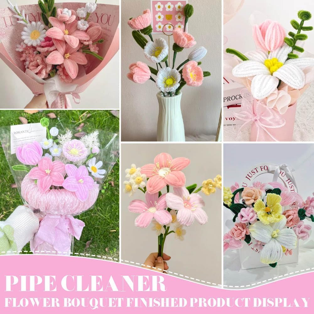 620 Pieces Pipe Cleaners Craft Set, 600 Pcs Pastel Chenille Stems with 20 Pcs Flower Stems, Craft Supplies Bulk for DIY Art and Craft Projects Creative Gift Wrapping Party Decorations(Macaron Series)