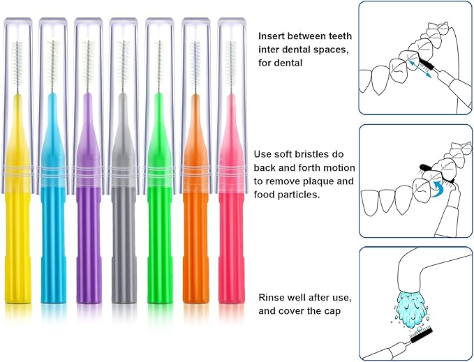 Patelai 50 Pieces Braces Brush for Cleaner Interdental Brush Between Teeth Toothpick Flosses Dental Flossing Head Oral Hygiene Tooth Cleaning Tool(Assorted Color)
