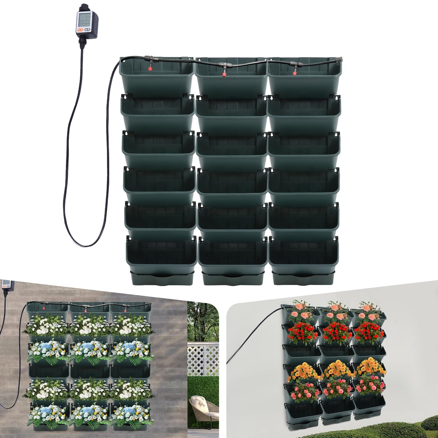 CNCEST Self-Watering Wall-Mounted Planter Indoor/Outdoor Decor,Garden Upgraded (18 Pockets) Wall Planter Indoor Vertical Living Green Wall with 18 Pots Easy Installation (Green)