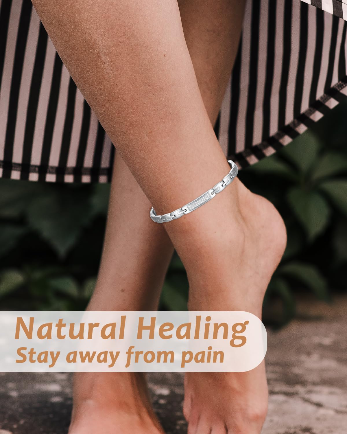MagVIVACE Magnetic Anklet for Women, Stainless Steel Ankle Bracelet with Magnets(silver)
