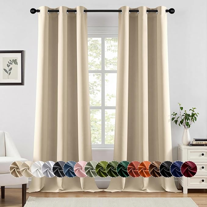 MIULEE Cream Beige Blackout Curtains for Bedroom Living Room 96 Inches Long 2 panels, Thermal Insulated Room Darkening Drapes Solid Grommet Top Noise Reducing Light Blocking Window Curtains 40x96 Inch